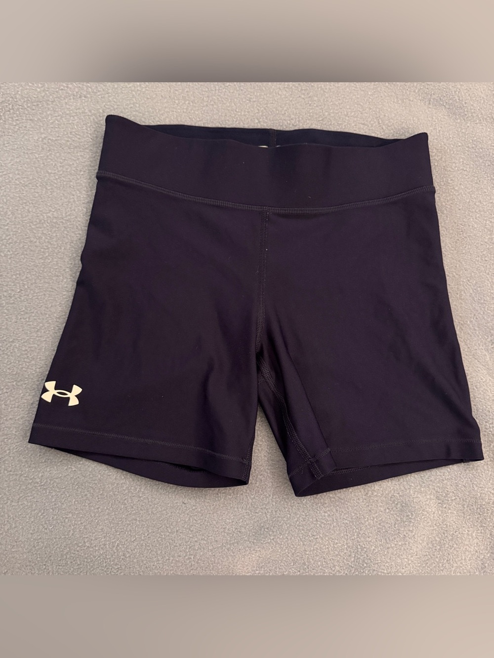 Under Armour Navy Blue Compression Leggings with White Logo Waistband - Picture 2 of 6